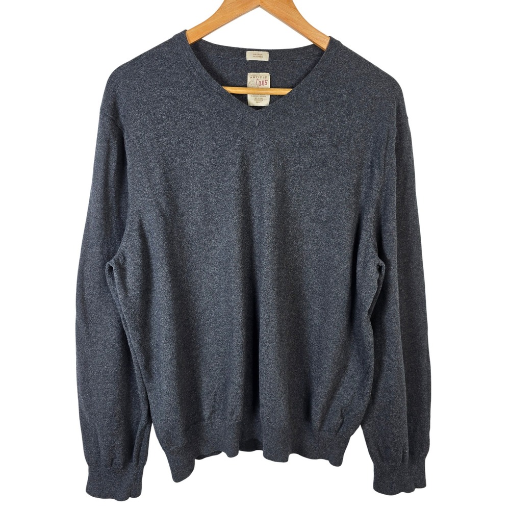 Article 365‎ Mens Charcoal V Neck Long Sleeve Sweater 95 Cotton 5 Cashmere XL